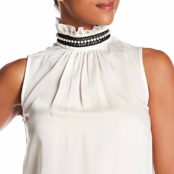 Nanette Lepore Ruffle Mock Neck Sleeveless Blouse - Picture 3 of 14